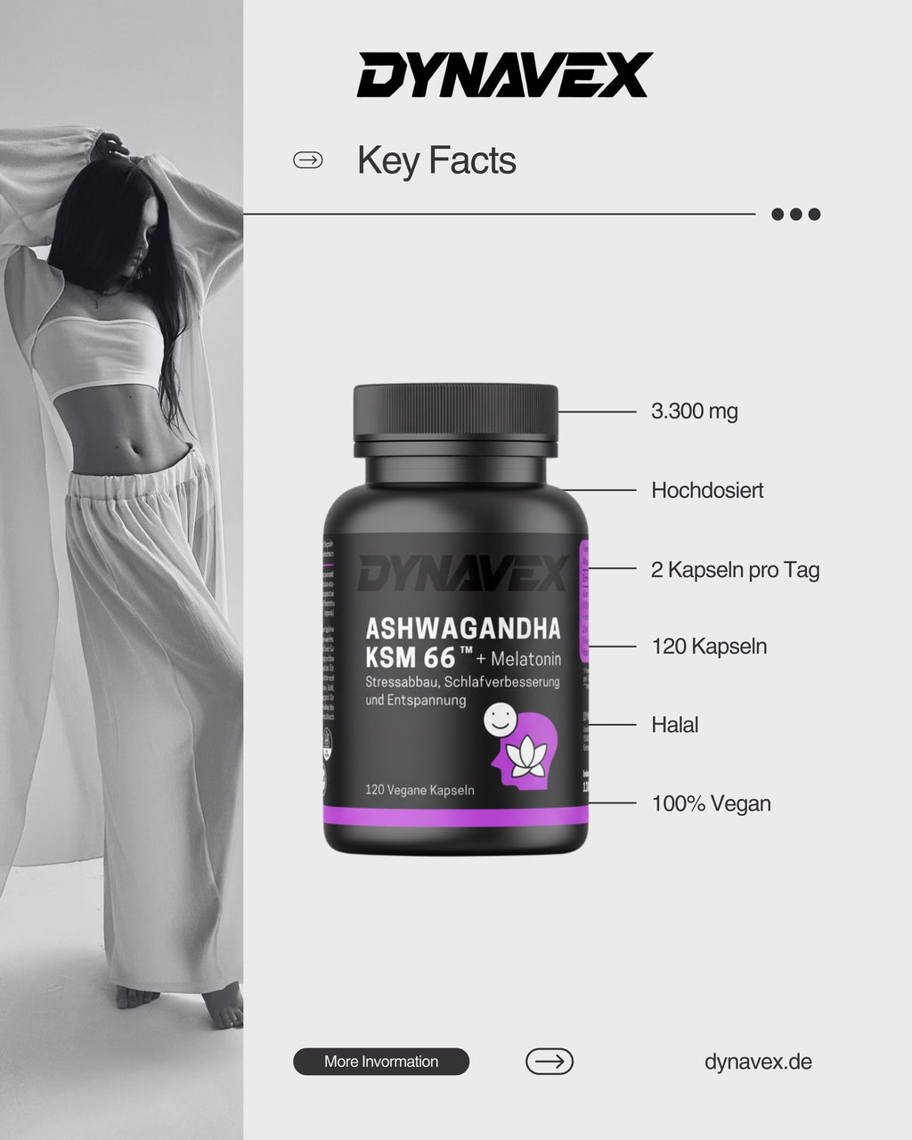 ASHWANGANDHA KSM 66 + MELATONIN, 120 Vegane Kapseln