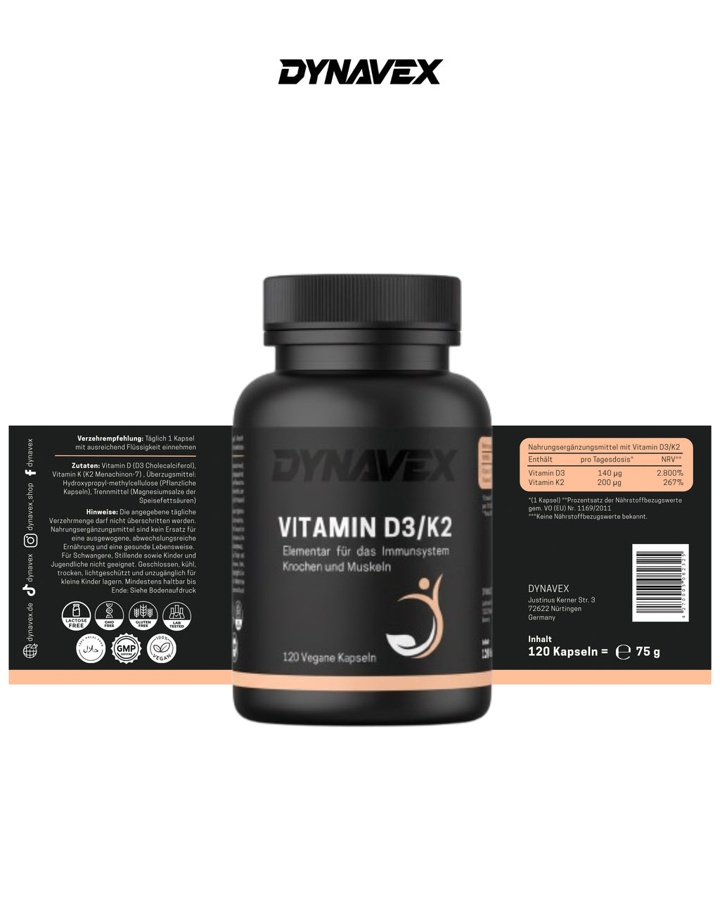 VITAMIN D3/K2, 120 Vegane Kapseln