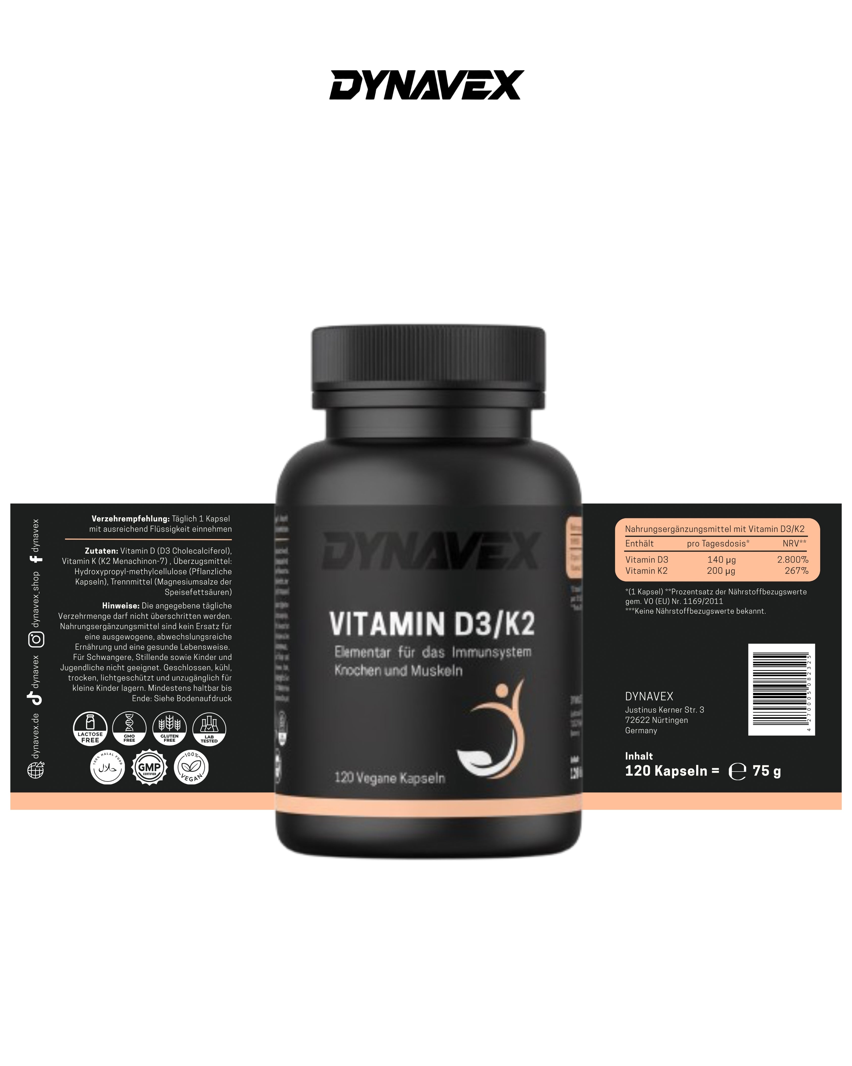 VITAMIN D3/K2, 120 Vegane Kapseln